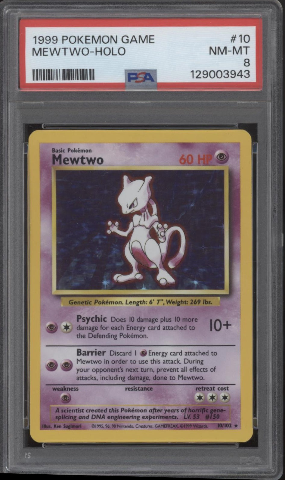 Mewtwo Pokemon Base Set Holo #10 PSA 8
