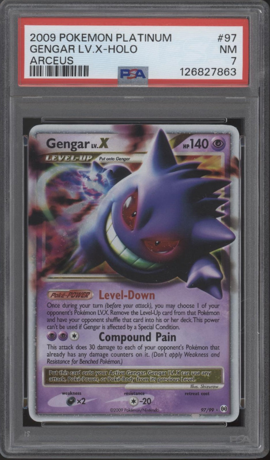 Gengar Lv X Pokemon Platinum Arceus Holo #97 PSA 7