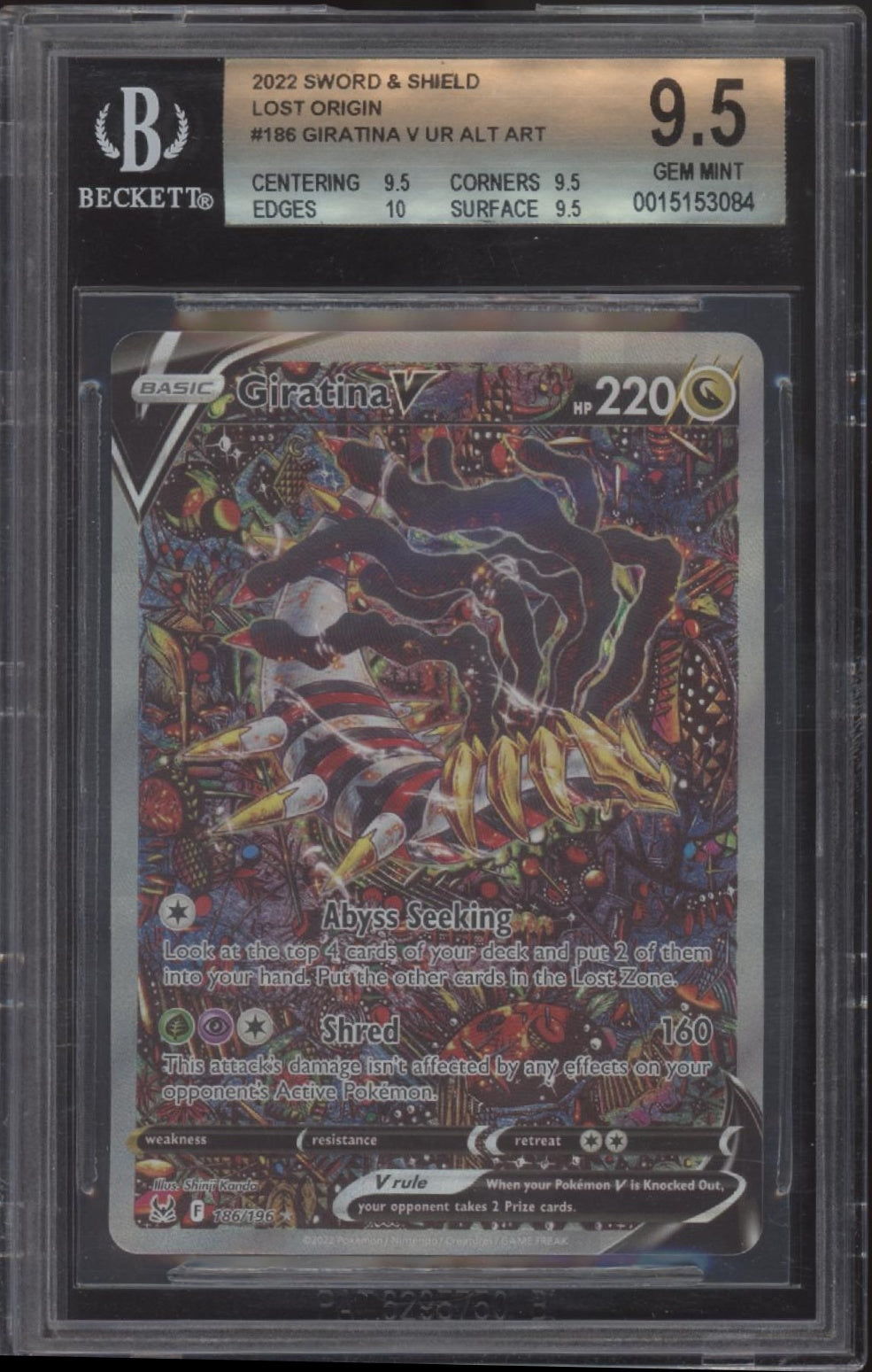 Giratina V Pokemon Lost Origin Alternate Art #186 Beckett 9.5