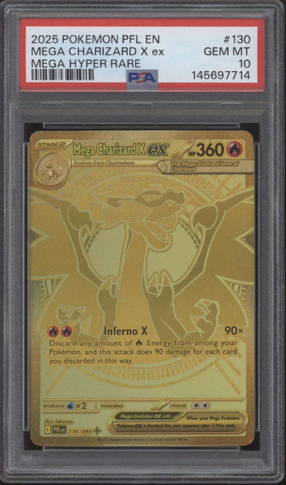 Mega Charizard X ex Pokemon Phantasmal Flames Mega Hyper Rare #130 PSA 10