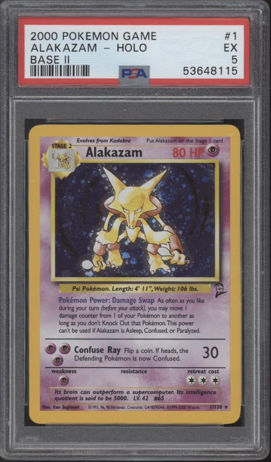 Alakazam Pokemon Base Set 2 Holo #1 PSA 5