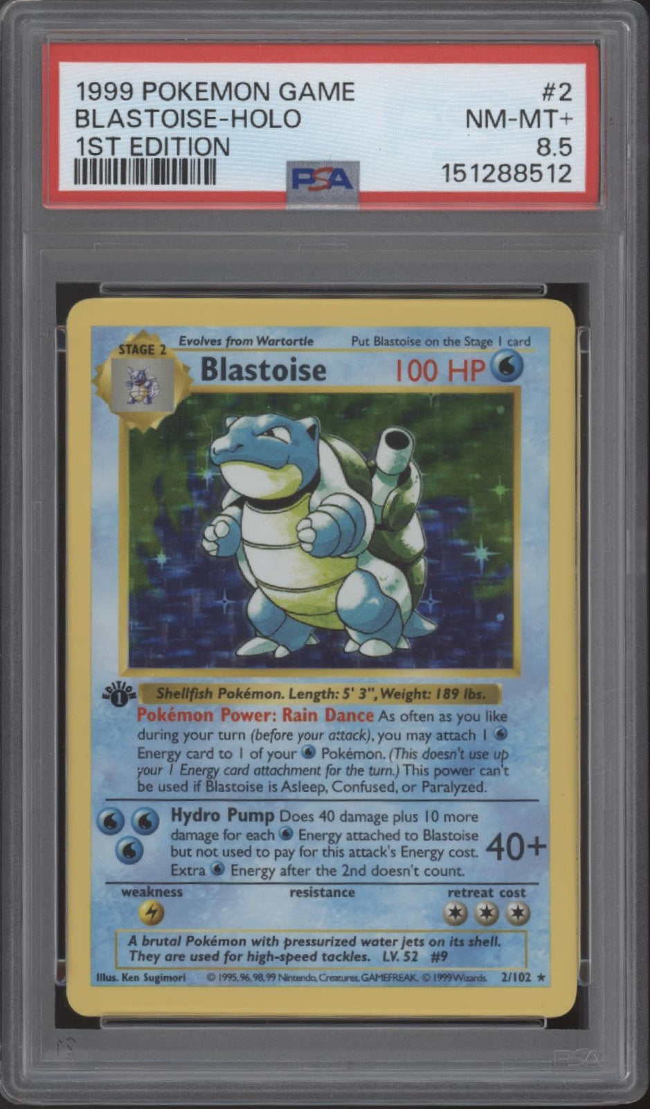 Blastoise Pokemon Base Set Holo 1st Edition #2 PSA 8.5