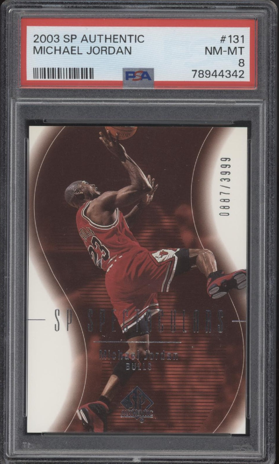 Michael Jordan 2003-04 Upper Deck SP Authentic Spectaculars 0887/3999 #131 PSA 8