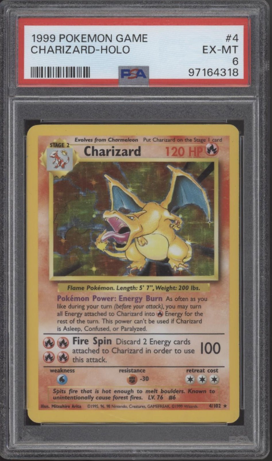Charizard Pokemon Base Set Holo #4 PSA 6
