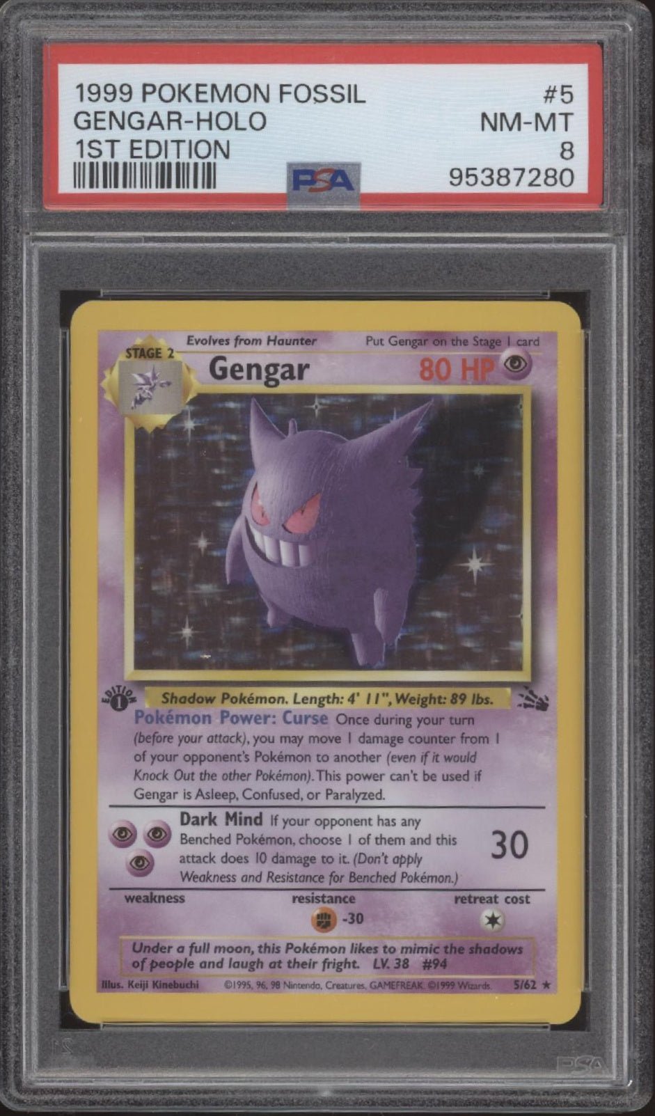 Gengar Pokemon Fossil Holo 1st Edition #5 PSA 8