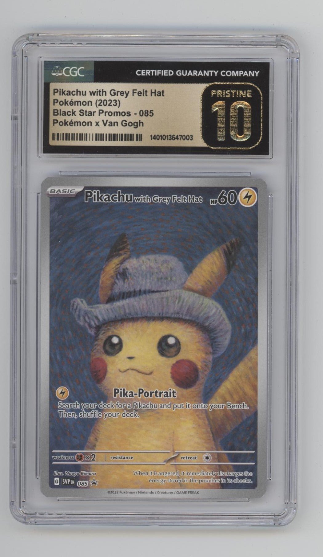 Pikachu w Grey Felt Hat Pokemon Black Star Promo x Van Gogh #085 CGC 10 Pristine