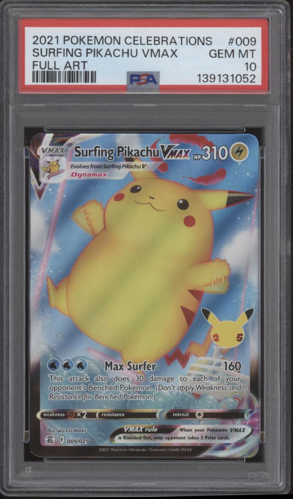 Surfing Pikachu VMAX Pokemon Celebrations Full Art #009 PSA 10