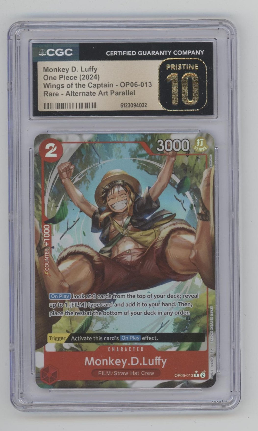 Monkey D Luffy One Piece Wings of the Captain Alternate Art #013 CGC 10 Pristine