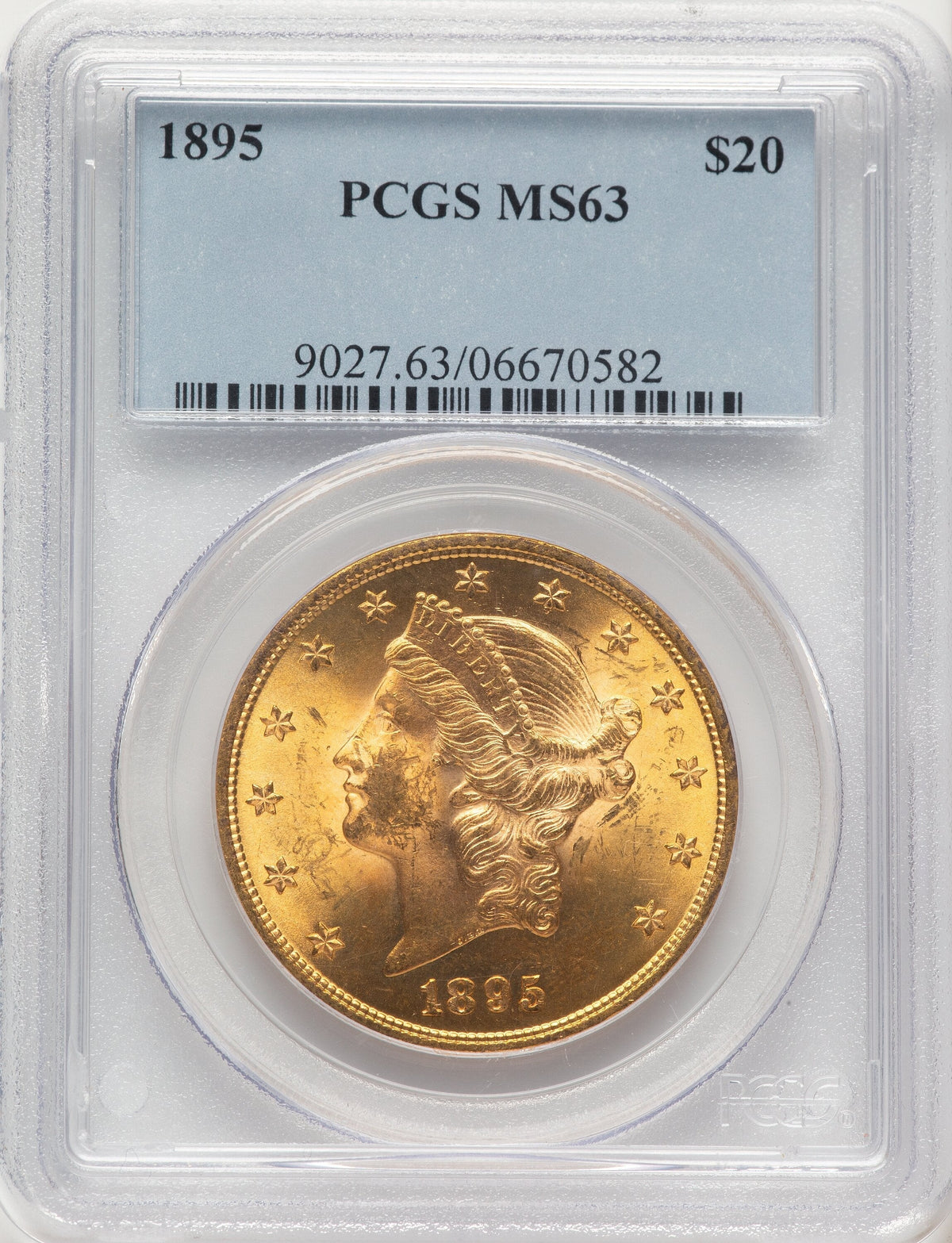 1895 $20 Blue Label Liberty Double Eagle PCGS MS63