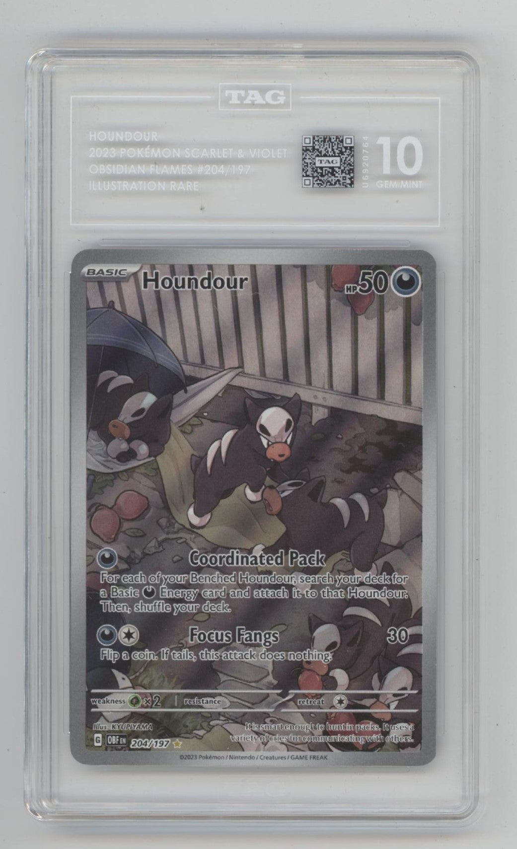Houndour Pokemon Obsidian Flames Illustration Rare #204 TAG 10