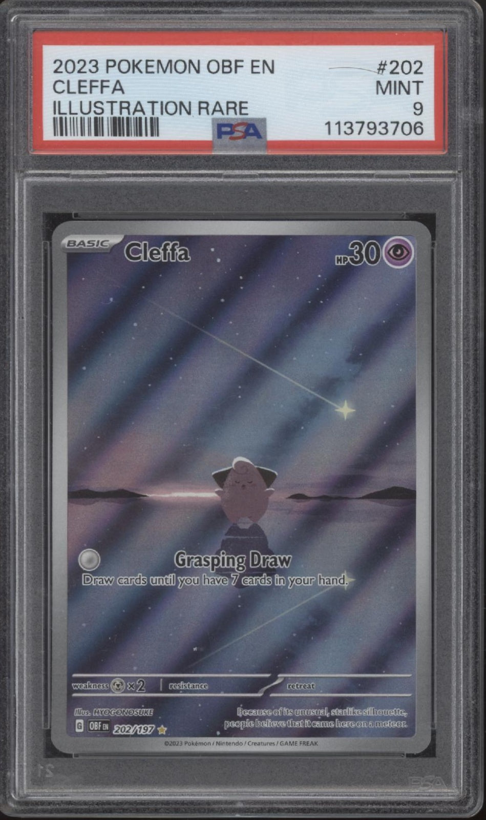 Cleffa Pokemon Obsidian Flames Illustration Rare #202 PSA 9