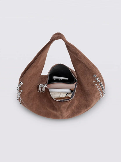 Studded Suede Shoulder Bag