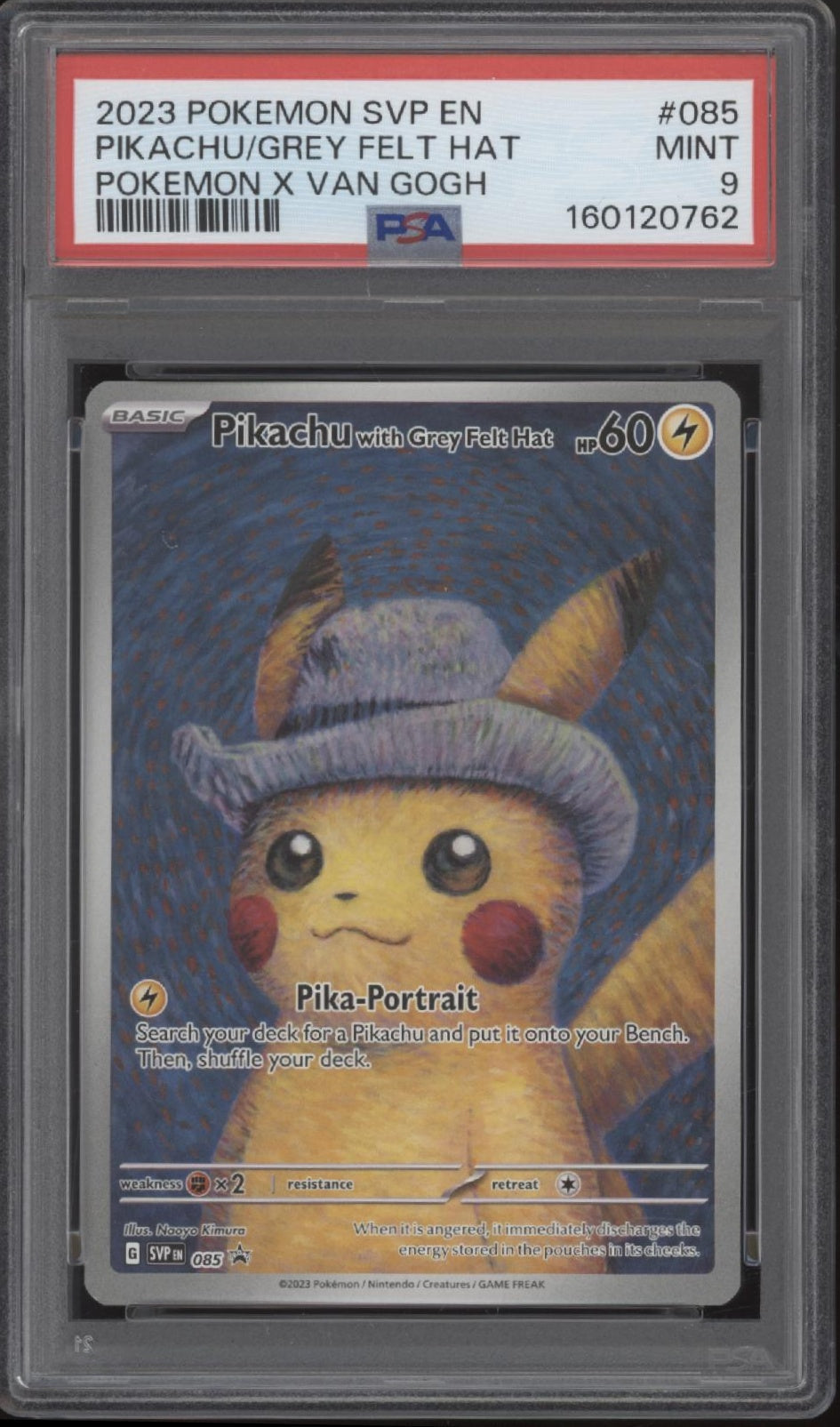 Pikachu with Grey Felt Hat Pokemon x Van Gogh Museum Promo #085 PSA 9