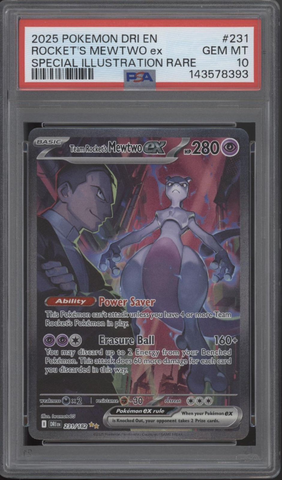 Rocket's Mewtwo ex Pokemon Destined Rivals Special Illustration Rare #231 PSA 10