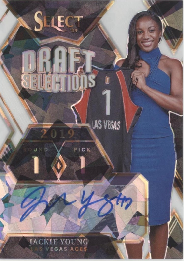 Jackie Young 2024 Panini WNBA Select Draft Selections White Ice Prizm Auto 16/25